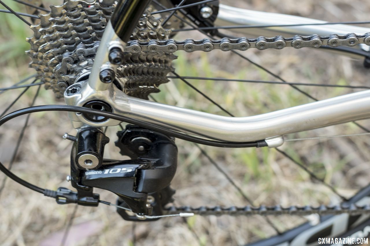 The chainstay drops down to reduce chain slap. Opus Spark 1 gravel bike. © C. Lee / Cyclocross Magazine