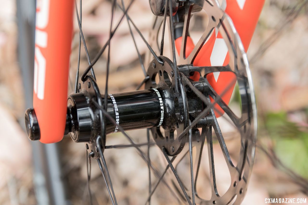 The 6-bolt WiFI Wheels EP hubs hold SRAM Centerline rotors on our review bike. Von Hof Steel ACX Cyclocross Bike. © C. Lee / Cyclocross Magazine