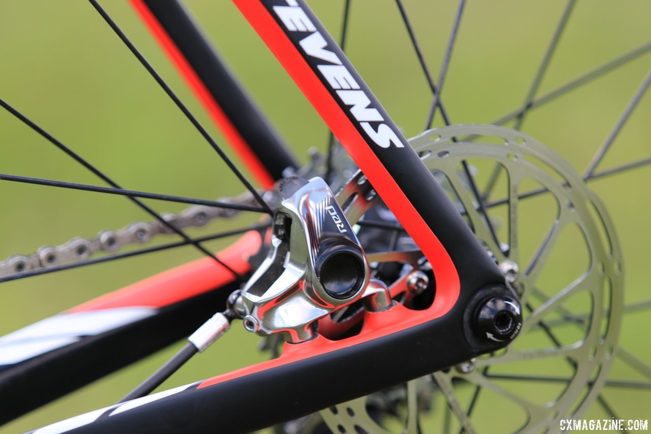 Wout Van Aert used 140mm rotors front and rear in Waterloo. Wout Van Aert's Stevens Super Prestige Cyclocross Bike, Waterloo World Cup 2018 © D. Mable / Cyclocross Magazine