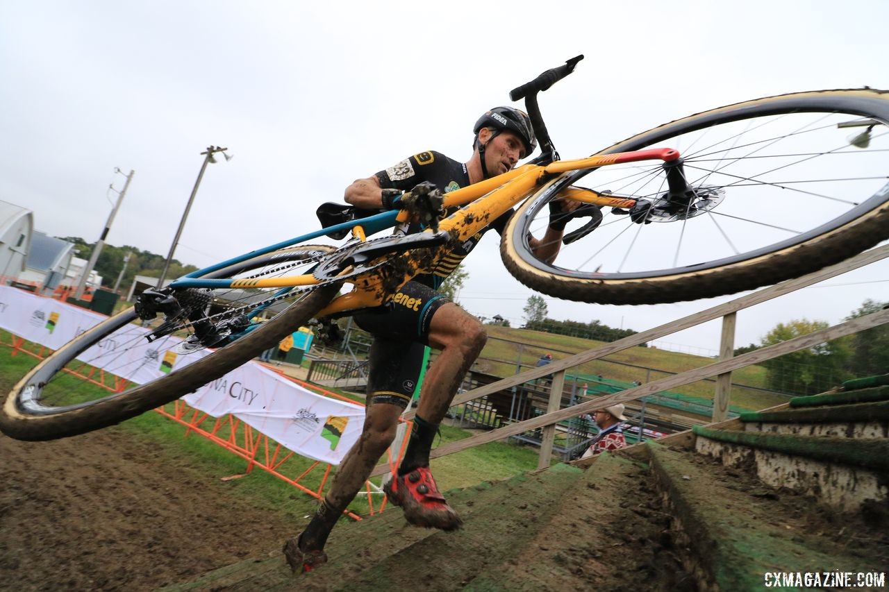 Jim Aernouts heads up the flyover. 2018 Jingle Cross Day 3, Sunday. © D. Mable / Cyclocross Magazine