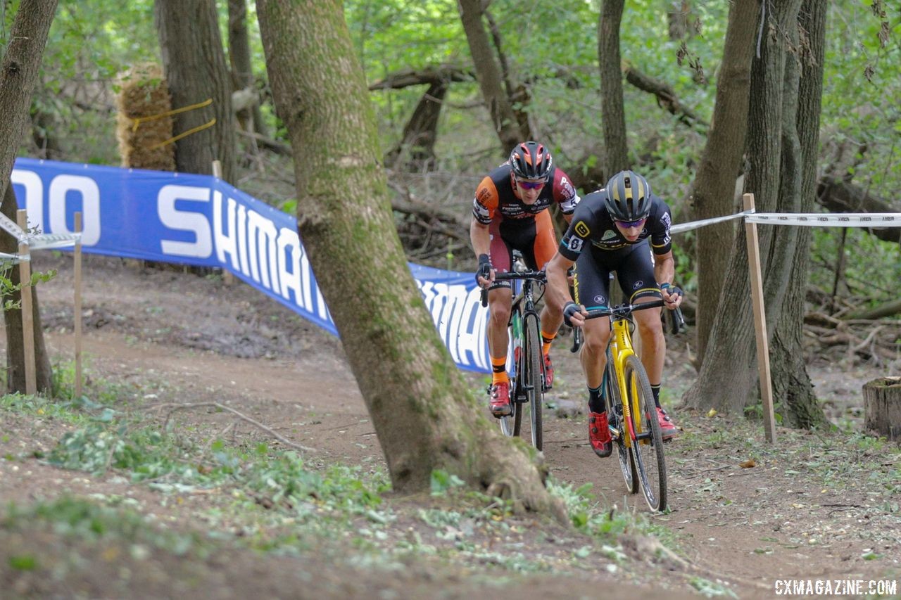 Hermans and Soete make their way through the forest. 2018 Trek CX Cup, Waterloo © Cyclocross Magazine / R. Clark