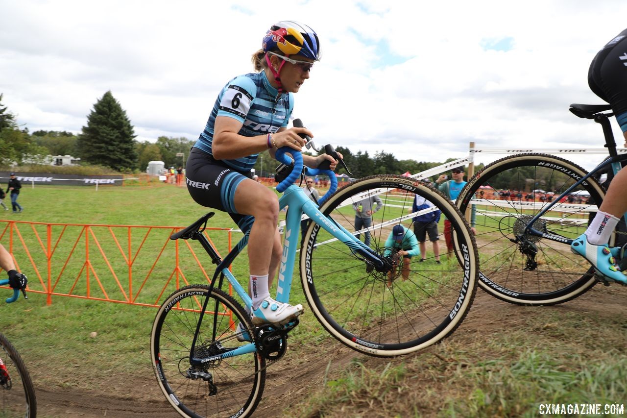 Ellen Noble gets a little vertical on the steep climb. 2018 Trek CX Cup, Waterloo © Cyclocross Magazine / R. Clark