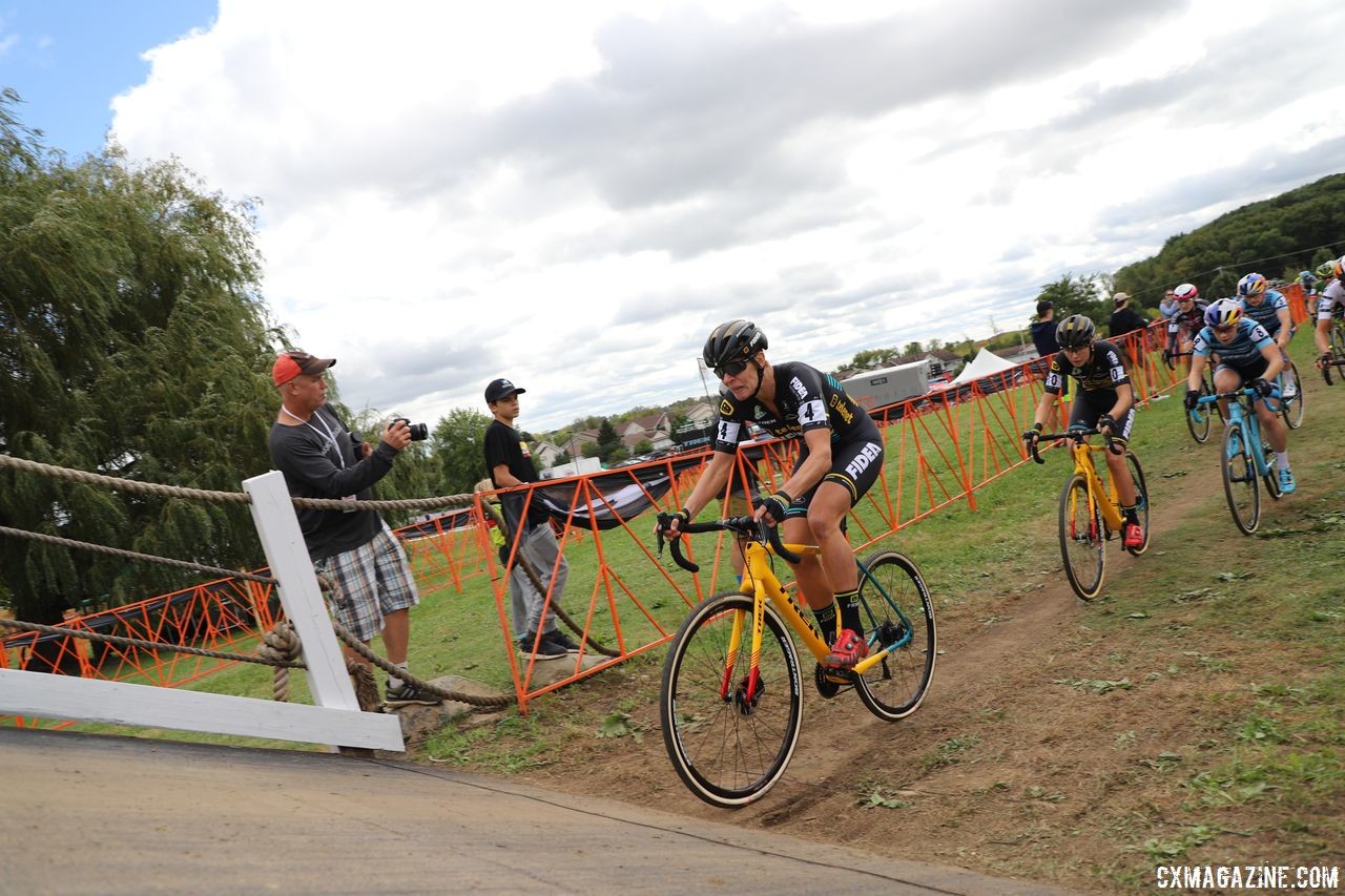 Ellen Van Loy lead the first half of the race after taking the holeshot. 2018 Trek CX Cup, Waterloo © Cyclocross Magazine / R. Clark