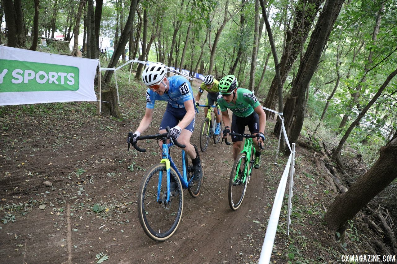 Jack Kisseberth and Kerry Werner were in a group for a good part of the race. 2018 Trek CX Cup, Waterloo © Cyclocross Magazine / R. Clark