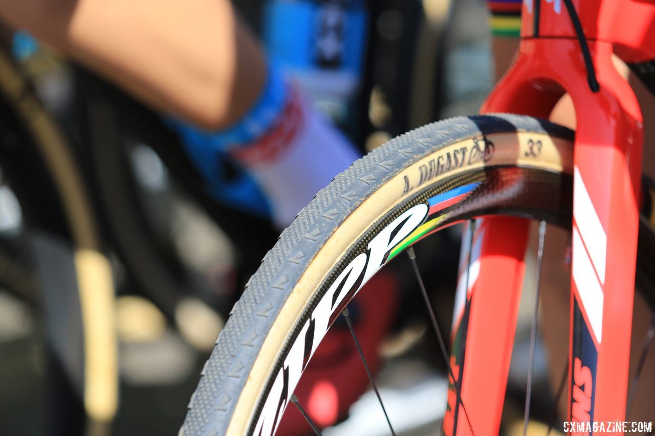 Wout van Aert went with a Dugast file tread on Sunday. 2018 World Cup Waterloo. © D. Mable / Cyclocross Magazine