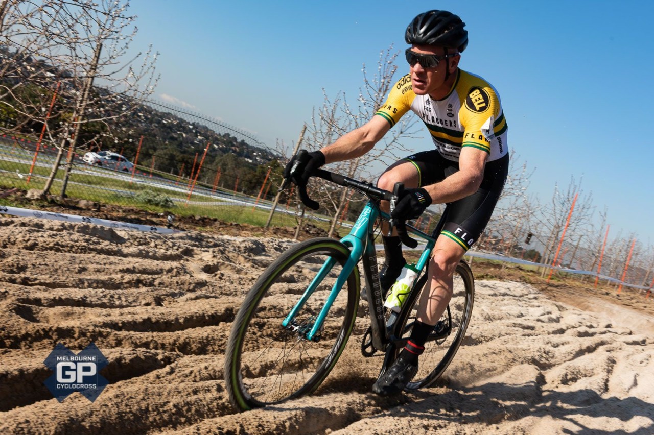 Australian National Champion Chris Jongewaard rips through the sand pit. 2018 Melbourne Grand Prix of Cyclocross, Australia © Ernesto Arriagada