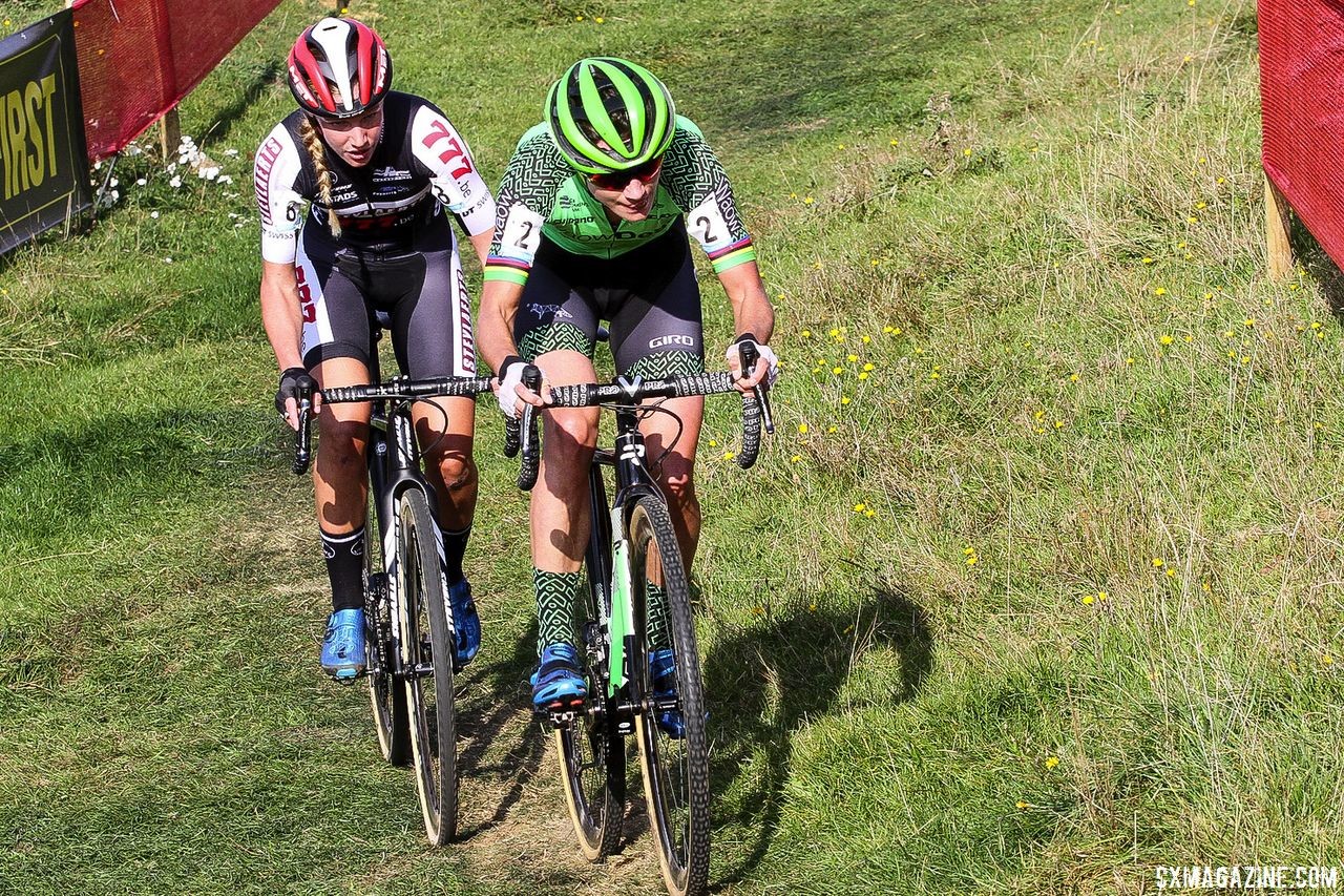 Marianne Vos leads Annemarie Worst. 2018 Brico Cross Ronse / Hotondcross. © B. Hazen / Cyclocross Magazine
