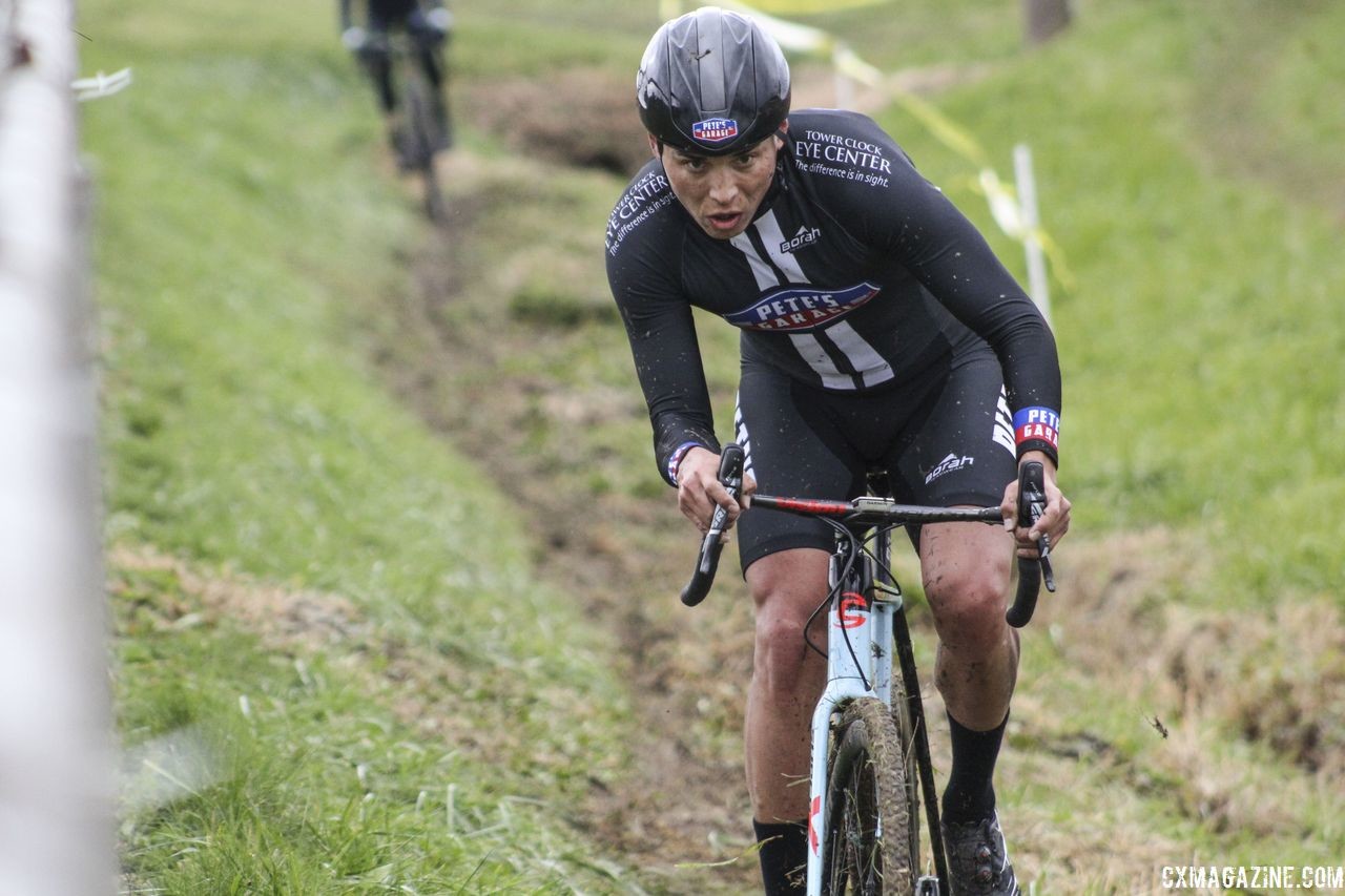 Race winner Cole House uses some english through the muddy off-camber section. 2018 Cross Fire, Sun Prairie, Wisconsin. © Z. Schuster / Cyclocross Magazine