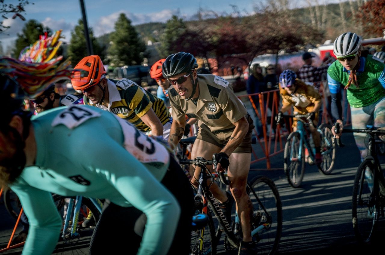 Deputy Travis Junior caught speeding.. 2018 Cyclocross Crusade Halloween Race at Deschutes Brewery, Bend, OR. © Ben Guernsey