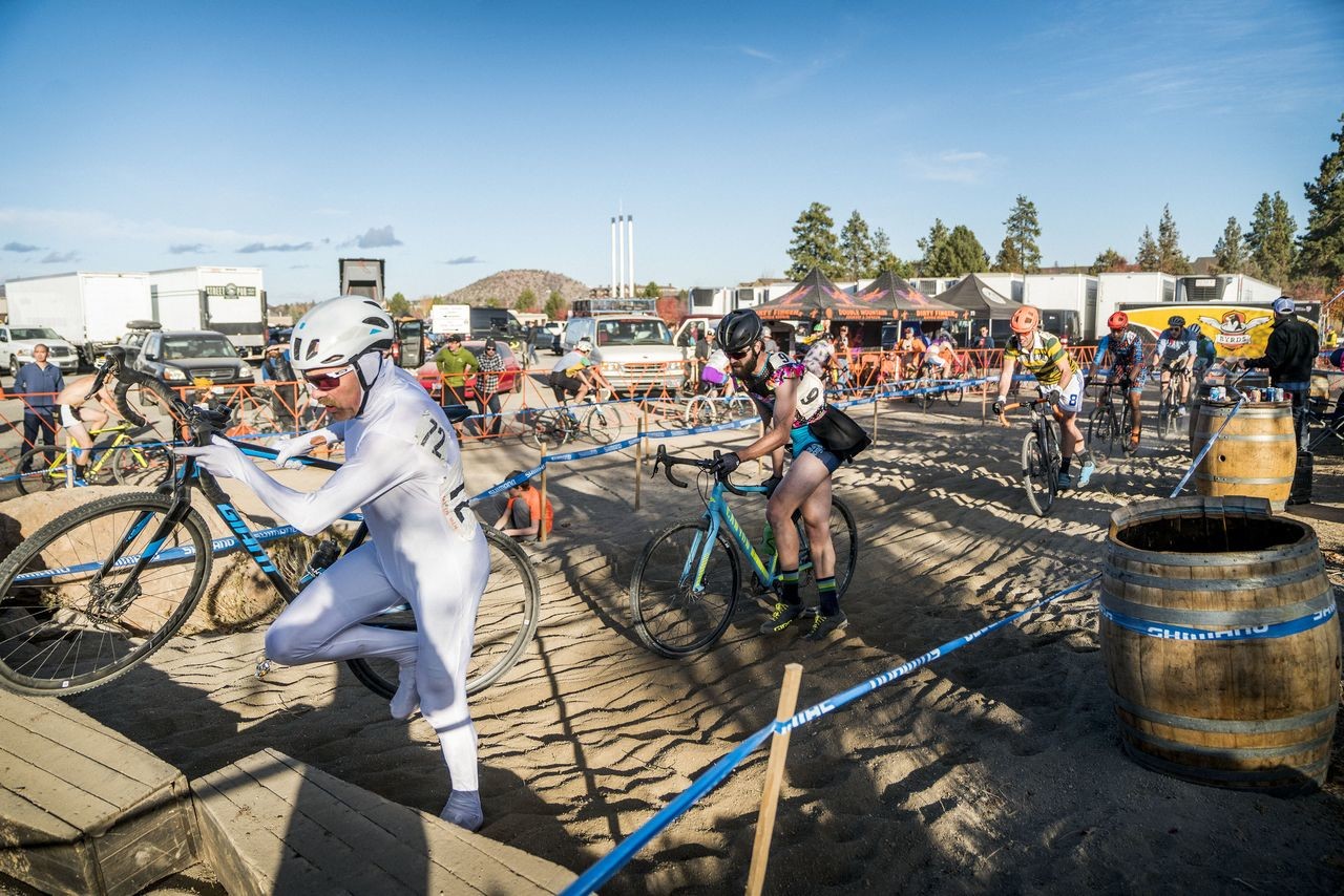 Most choose to run the coffin barrier in the sand pit 2018 Cyclocross Crusade Halloween Race at Deschutes Brewery, Bend, OR. © Ben Guernsey