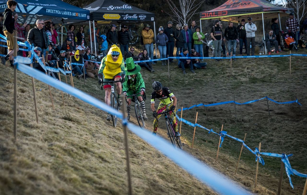 Don't slip on that banana. 2018 Cyclocross Crusade Halloween Race at Deschutes Brewery, Bend, OR. © Ben Guernsey