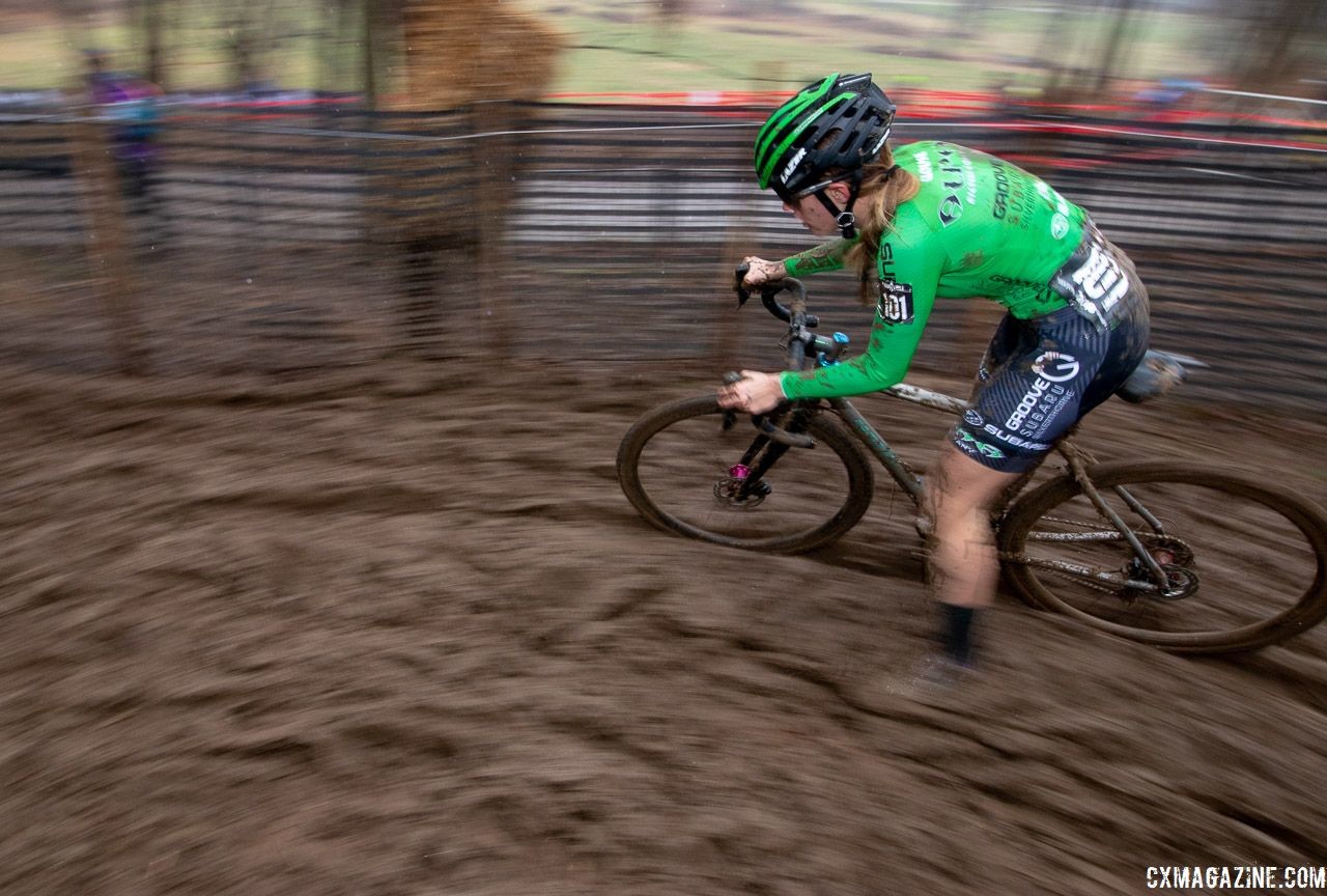 The slop of earlier days was replaced by a heavy, tacky mud with deep ruts. U23 Women. 2018 Cyclocross National Championships, Louisville, KY. © A. Yee / Cyclocross Magazine