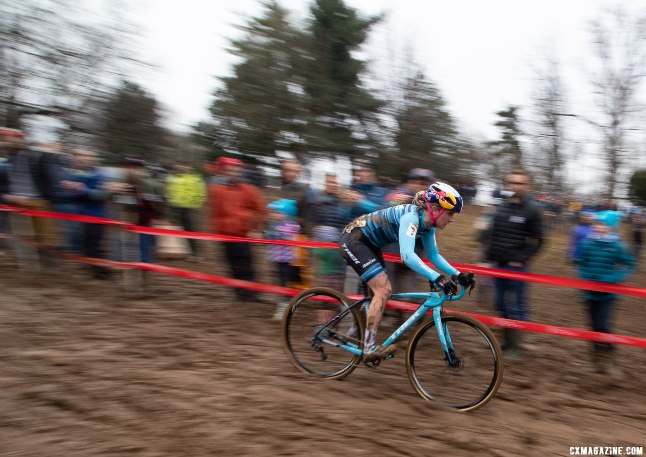 Ellen Noble led early in the race and held on for third. Elite Women. 2018 Cyclocross National Championships, Louisville, KY. © A. Yee / Cyclocross Magazine