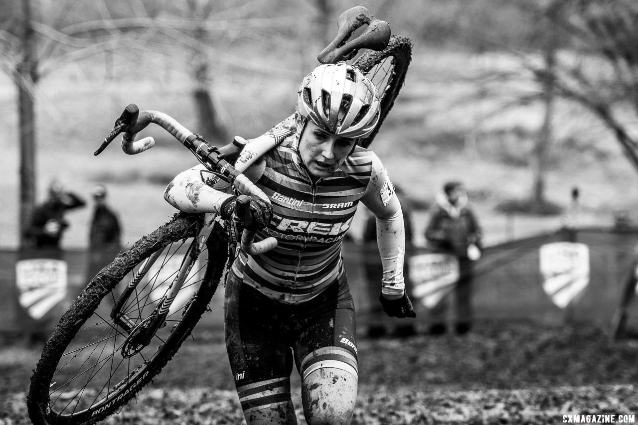 The course had more rideable sections that amateur days, but there was still a lot of running. Elite Women. 2018 Cyclocross National Championships, Louisville, KY. © A. Yee / Cyclocross Magazine