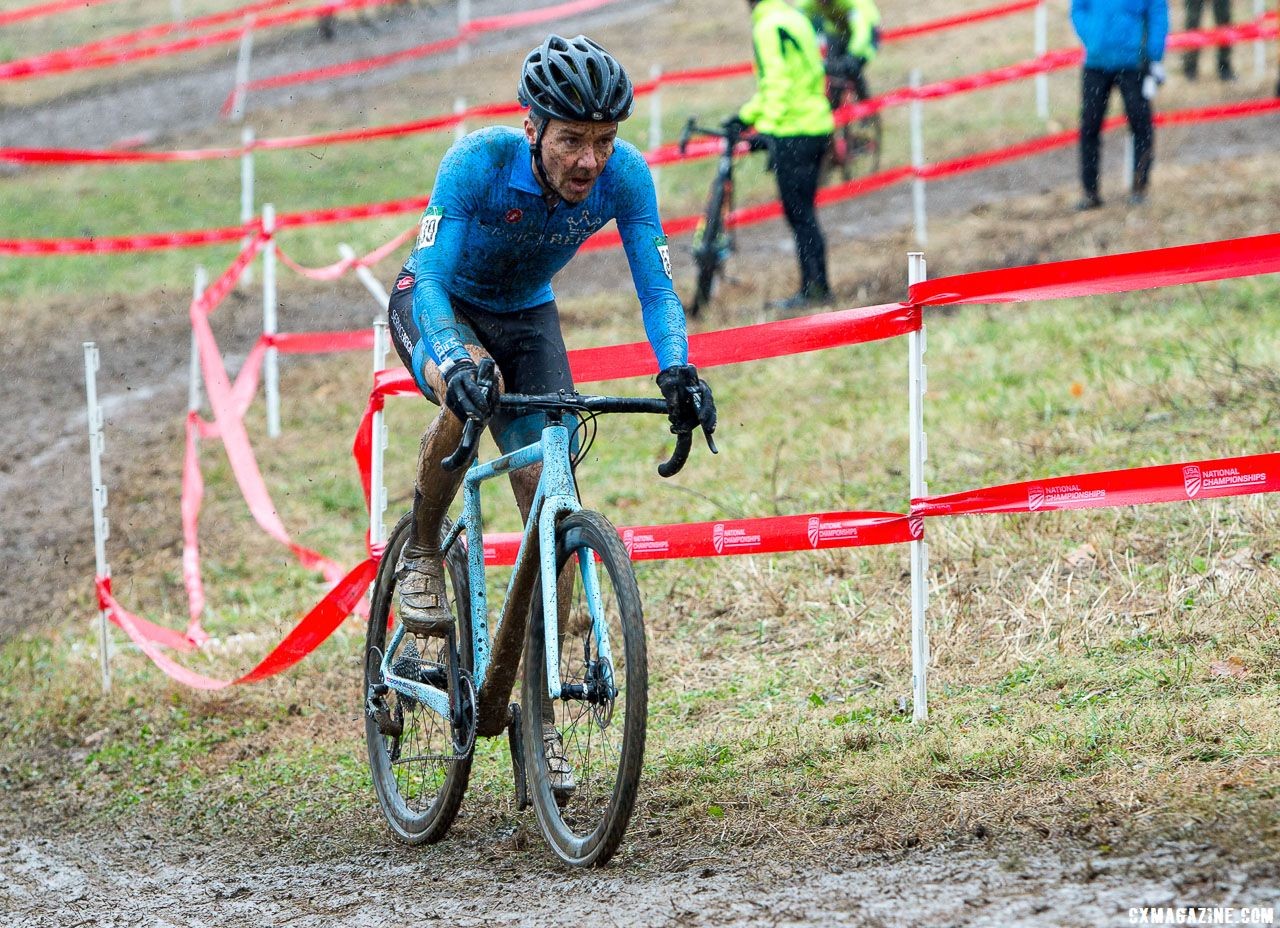 As conditions deterriorated, riders searched for traction. Masters Men 45-49. 2018 Cyclocross National Championships, Louisville, KY. © K. Baumgardt / Cyclocross Magazine