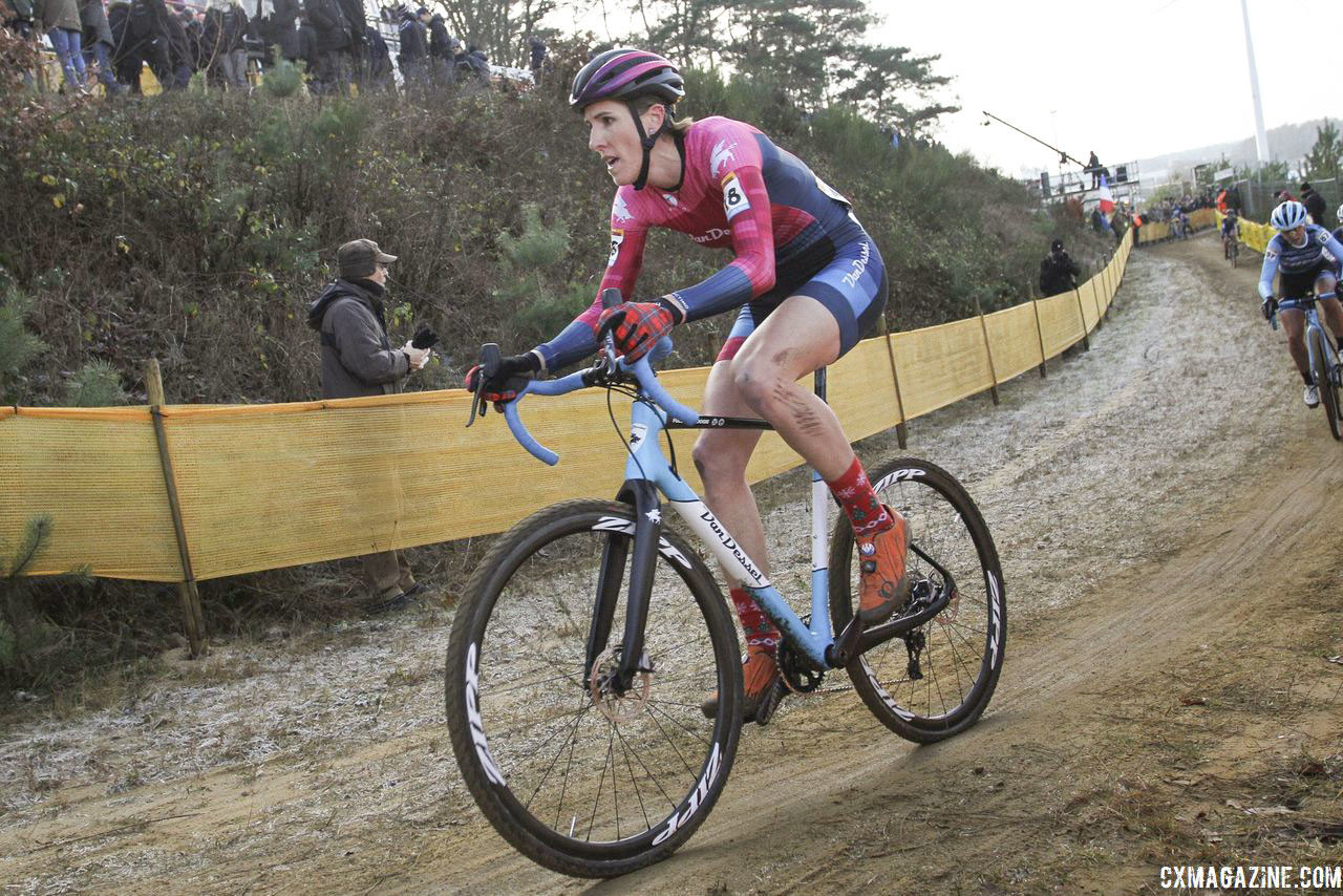 Sunny Gilbert did her first race since finishing second at U.S. Nationals. 2018 World Cup Heusden-Zolder. © B. Hazen / Cyclocross Magazine