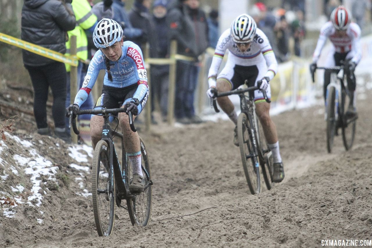 Betsema, Cant and Del Carmen Alvarado got off the front. 2018 Superprestige Zonhoven. © B. Hazen / Cyclocross Magazine