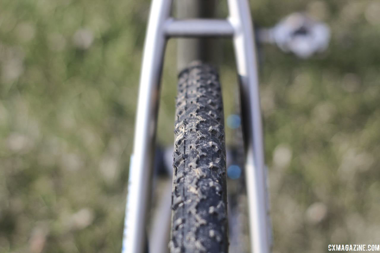 Selander ran Baby Limus tires on the frozen Wisconsin ground at Midwest Regionals. Bjorn Selander's Bingham Built Titanium Cyclocross Bike. © Z. Schuster / Cyclocross Magazine