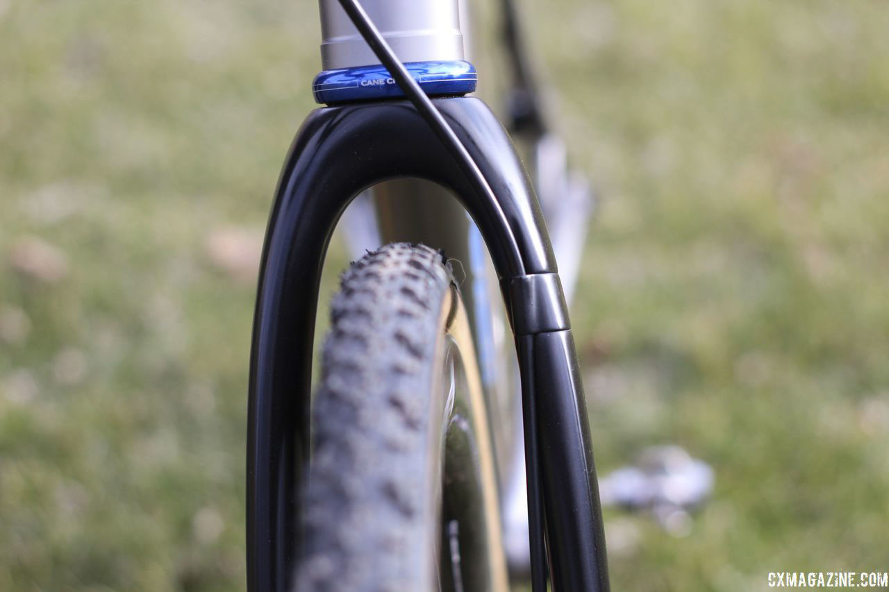 The ENVE Cross Disc fork routes brake cables externally. Bjorn Selander's Bingham Built Titanium Cyclocross Bike. © Z. Schuster / Cyclocross Magazine