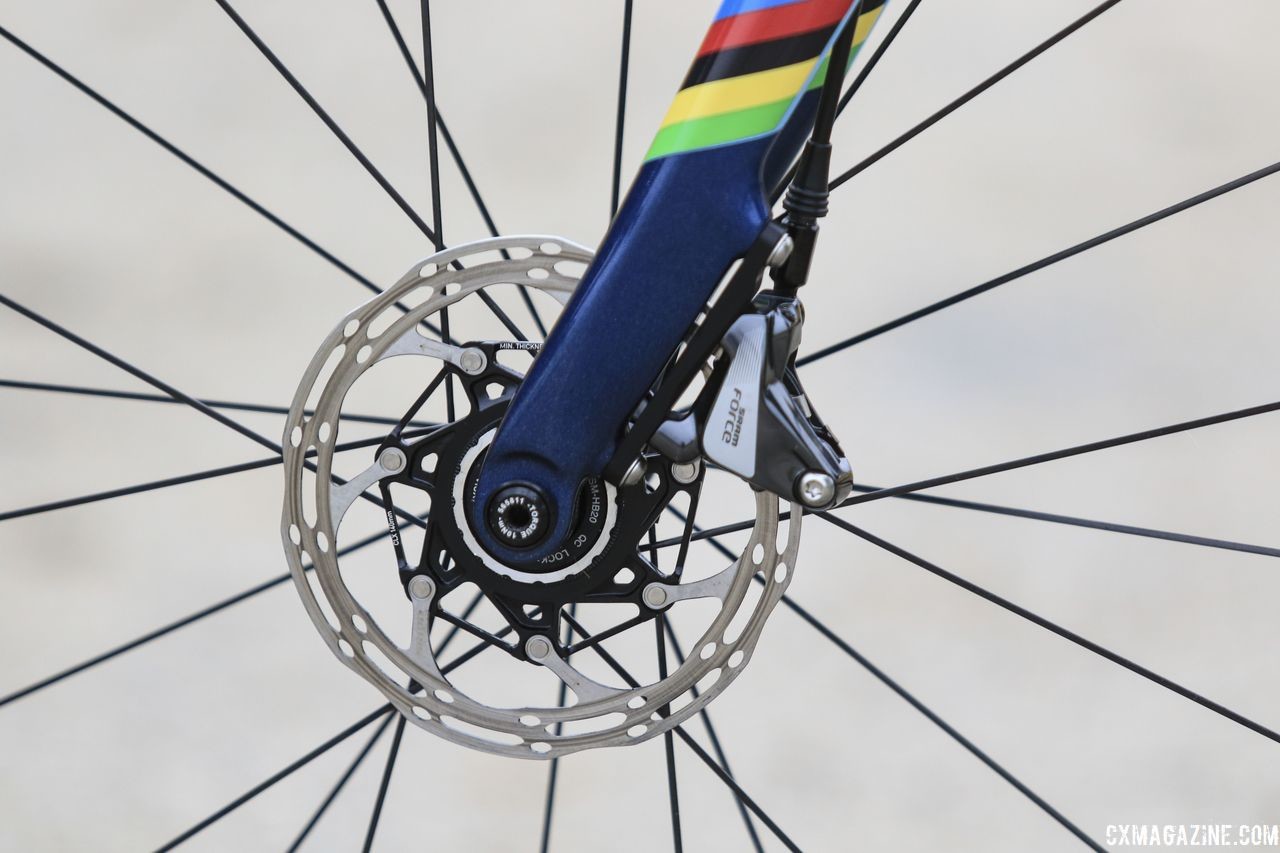 Richards stopped using SRAM Force HRD flat mount calipers and Centerline rotors. Evie Richards' 2018 Trek Boone Cyclocross Bike. © D. Mable / Cyclocross Magazine