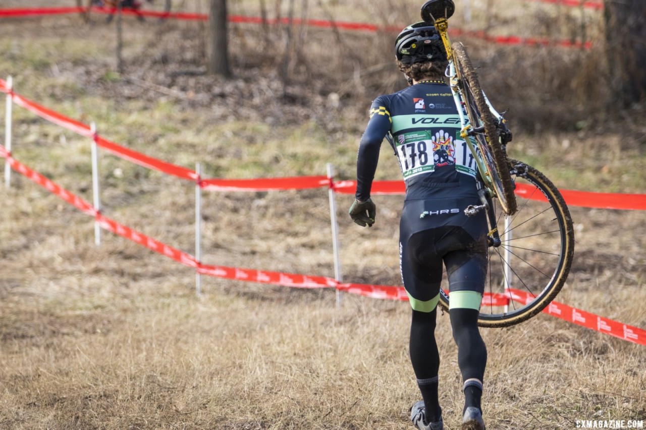 Brendan Lehman, in his first of three races during Nationals, broke his derailleur hanger early in the race, but rand to the pit and continued. Masters Men 30-34. 2018 Cyclocross National Championships, Louisville, KY. © A. Yee / Cyclocross Magazine