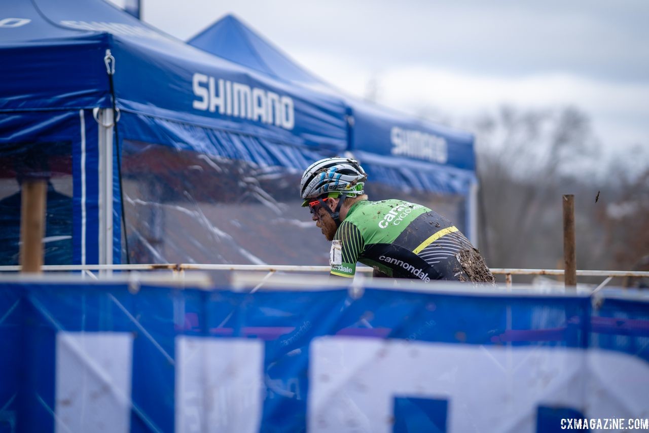 SRAM-sponsored Stephen Hyde rides through enemy territory. 2018 Louisville Cyclocross Nationals, Saturday and Sunday. © Drew Coleman