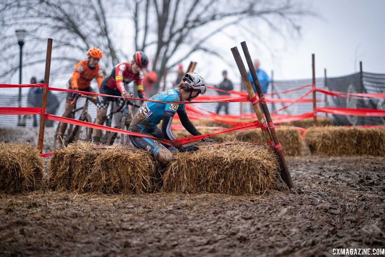 Things got messy on the chicane descent during Saturday's races. 2018 Louisville Cyclocross Nationals, Saturday and Sunday. © Drew Coleman