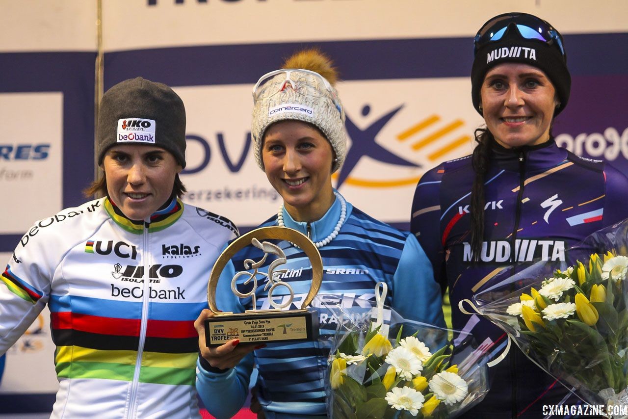 Elite Women's podium: Jolanda Neff, Sanne Cant and Nikki Brammeier. 2019 GP Sven Nys, Elite Women - DVV Verzekeringen Trofee. © B. Hazen / Cyclocross Magazine