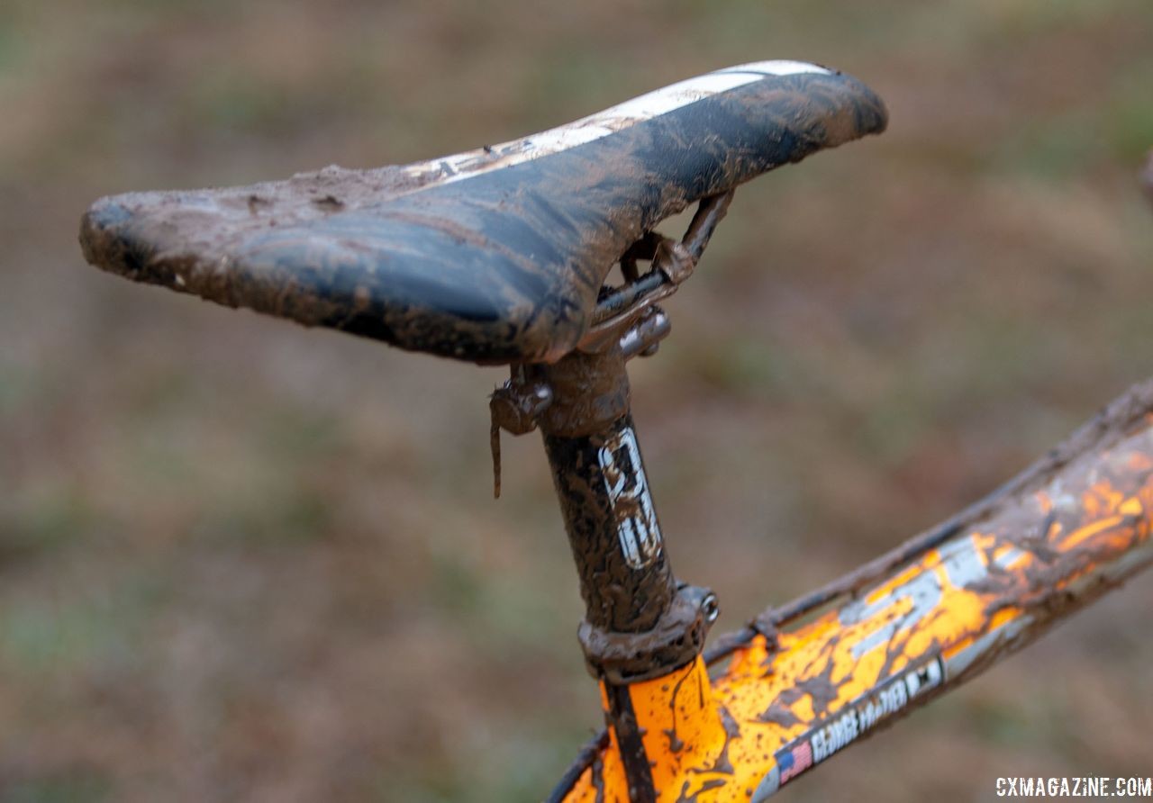 In a time before Cannondale equipped Fabric saddles on its bikes, branded OEM equipment was the norm. George Frazier's Junior Men 11-12 winning bike. 2018 Cyclocross National Championships V2. Louisville, KY. © Cyclocross Magazine