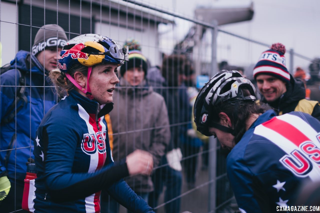 Ellen Noble shares her thoughts immediately after the Elite Women's race. 2019 Bogense Cyclocross World Championships, Denmark. © Patrick Means / Cyclocross Magazine