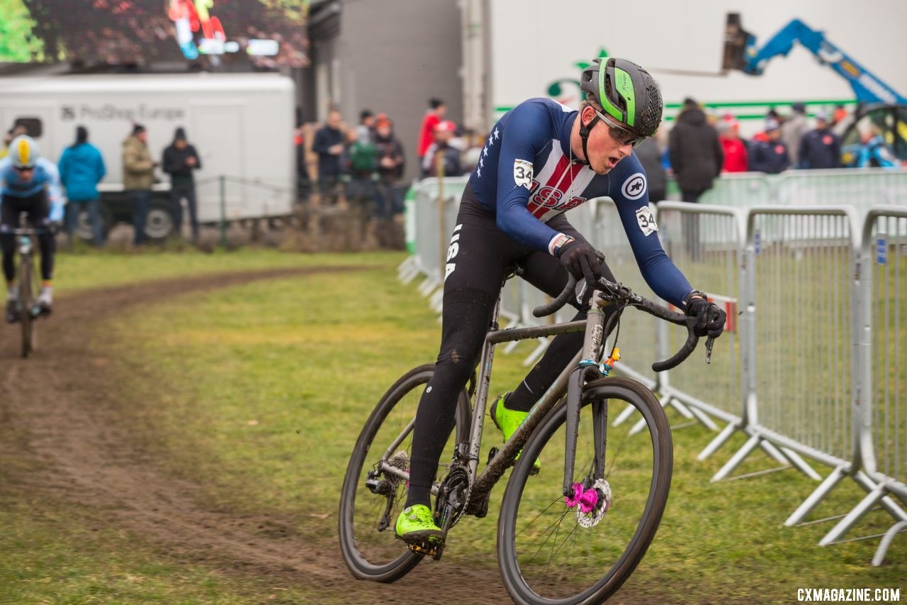 Gage Hecht. Team USA U23 Men. 2019 Cyclocross World Championships, Bogense, Denmark. © K. Keeler / Cyclocross Magazine