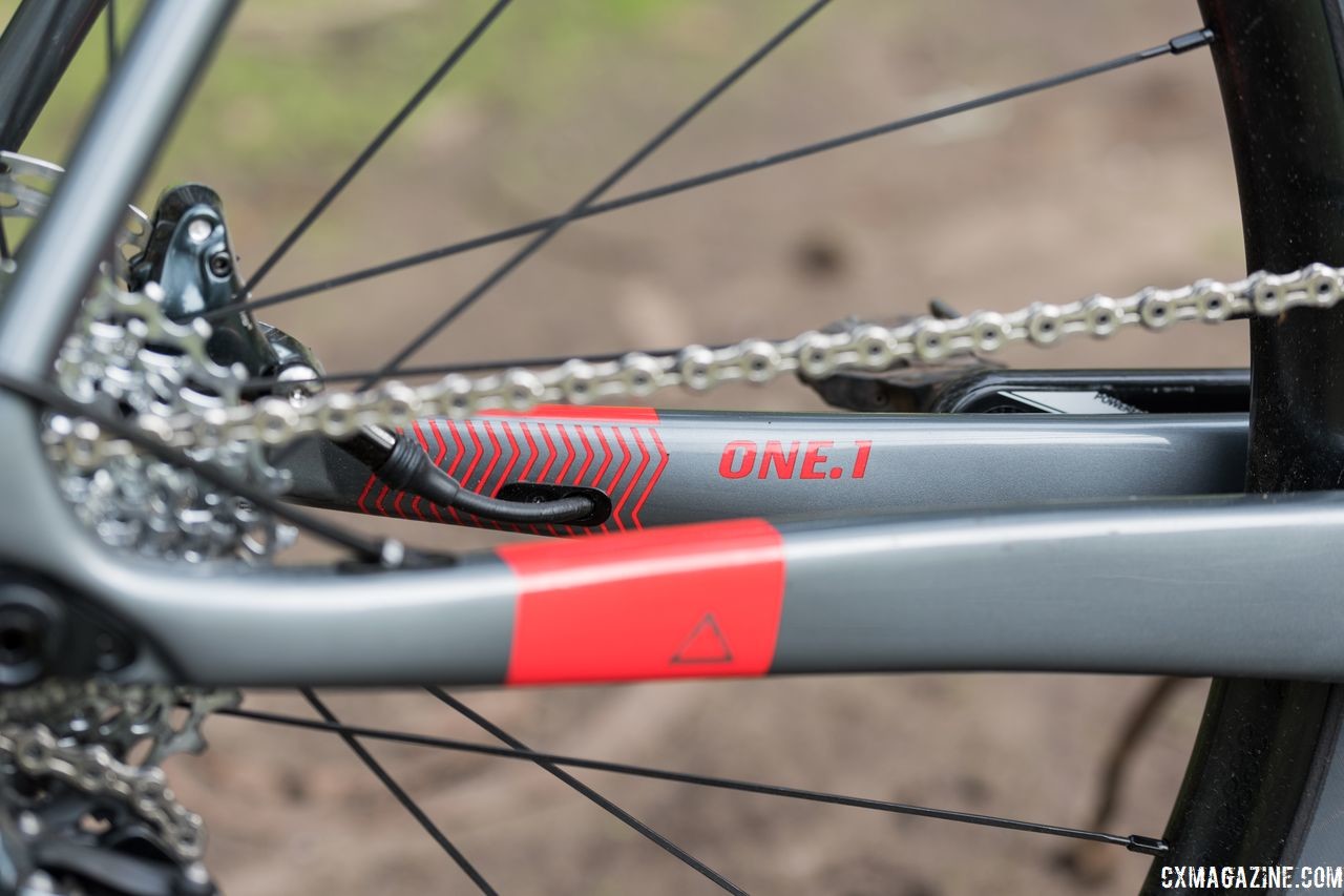 The back of the bike has a clean brake line exit at the rear of the chainstay. Fuji Altamira CX 1.1 carbon cyclocross bike. © C. Lee / Cyclocross Magazine