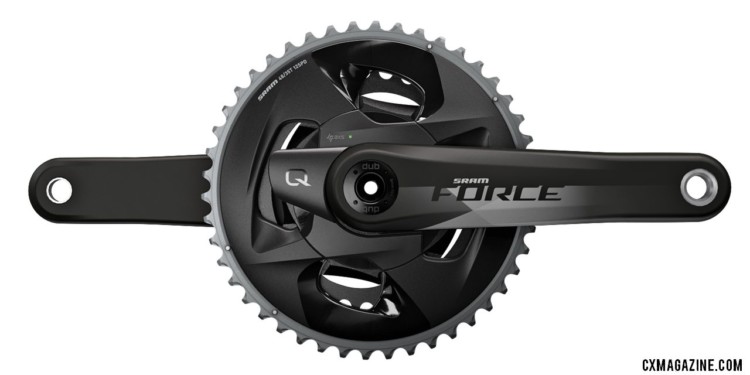 The SRAM Force eTap AXS crankset comes in 2x, 1x, and spider-based power meter options. Dual rings are separate rings, unlike Red's one-piece unit. SRAM unveils its new Force eTap AXS component group.