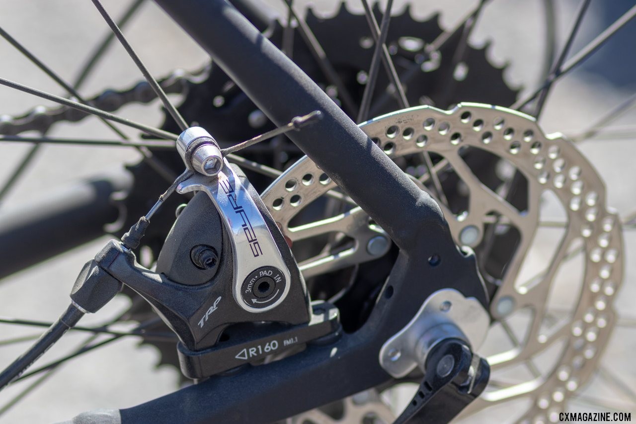 The Limited Edition SRAM Apex 1x11 Poseidon X has TRP mechanical dual-piston flat mount disc brakes. 2019 Sea Otter Classic. © A. Yee / Cyclocross Magazine