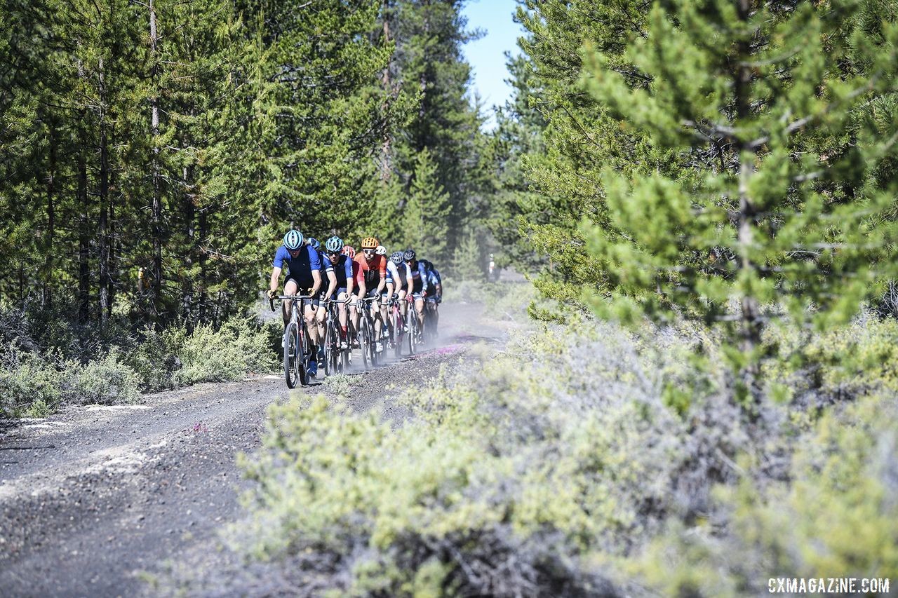 Barry Wicks leads a train of riders. 2019 Oregon Trail Gravel Grinder. © Adam Lapierre