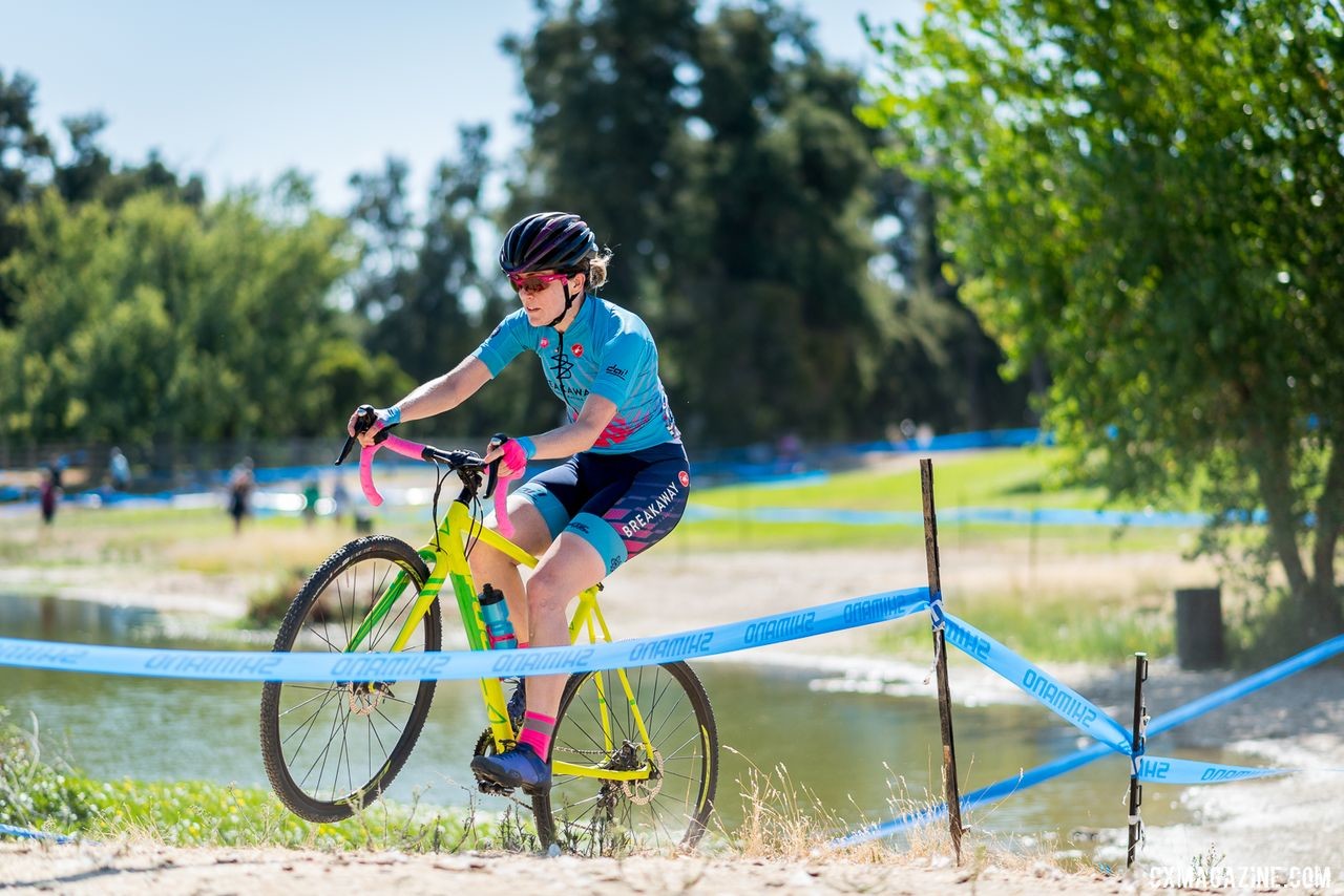 The organizers changed the course every race. Sunday sent the racers along the shore of a small pond for a portion of the lap. 2019 West Coast Cyclocross Points Prestige. © Jeff Vander Stucken