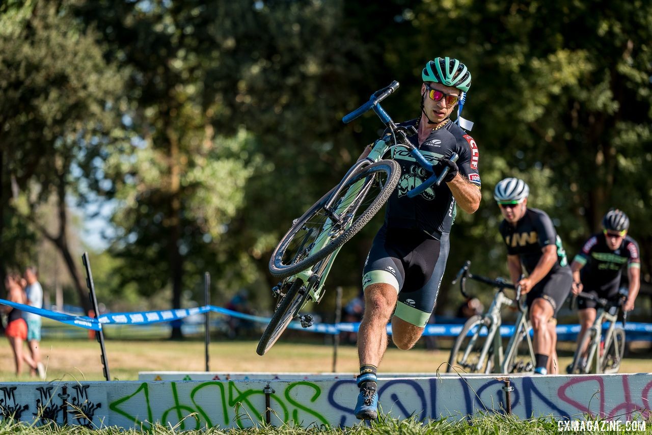 Max Judelson went 5 for 5 in the Elite Men's races. His blue ribbon from Race 1 was attached to his helmet on Saturday morning. 2019 West Coast Cyclocross Points Prestige. © Jeff Vander Stucken