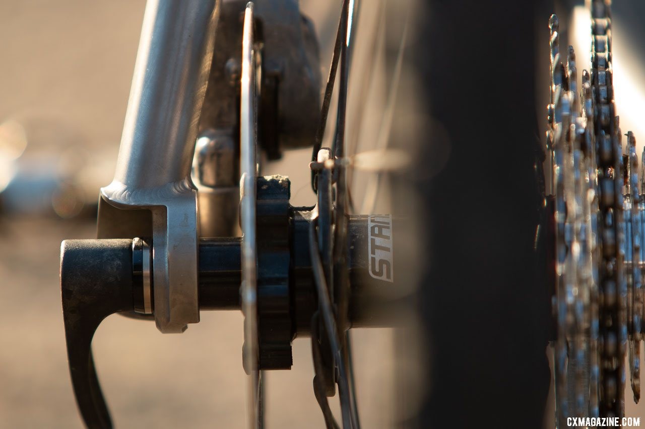 Merlin Sandstone titanium gravel bike features Breezer-style dropouts and 142x12mm thru axles. © Cyclocross Magazine