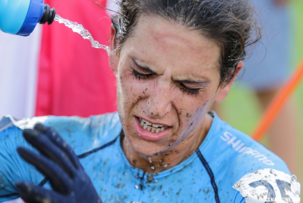 Courtenay McFadden cools down after a hot race. Faces of 2019 Jingle Cross. © D. Mable / Cyclocross Magazine
