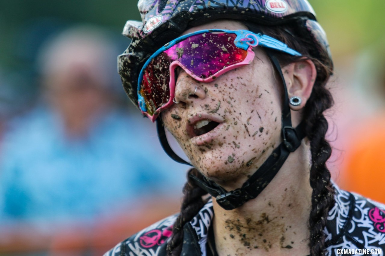 Sammi Runnels shows the effects of Sunday's heat. Faces of 2019 Jingle Cross. © D. Mable / Cyclocross Magazine