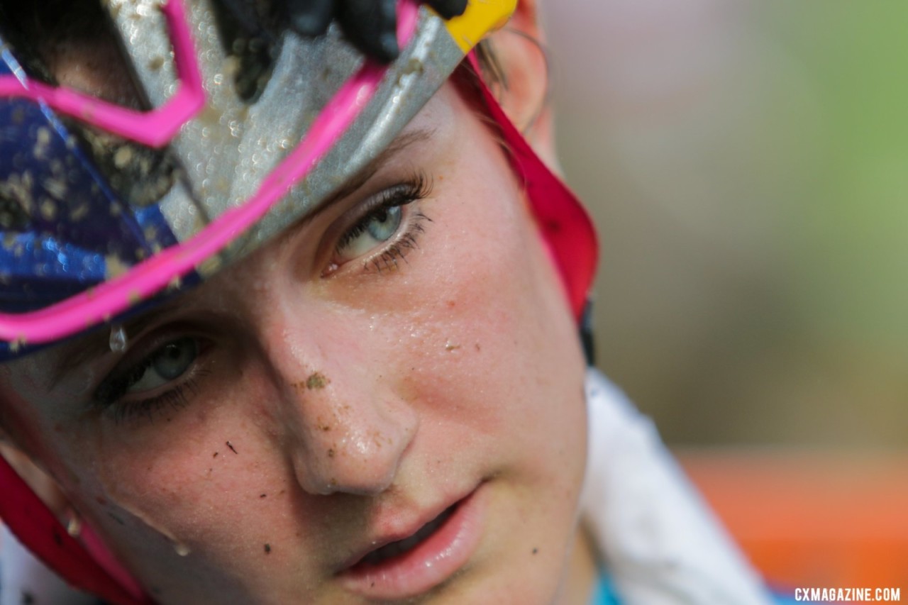 Ellen Noble reflects on her 20th place on Sunday's UCI C1. Faces of 2019 Jingle Cross. © D. Mable / Cyclocross Magazine