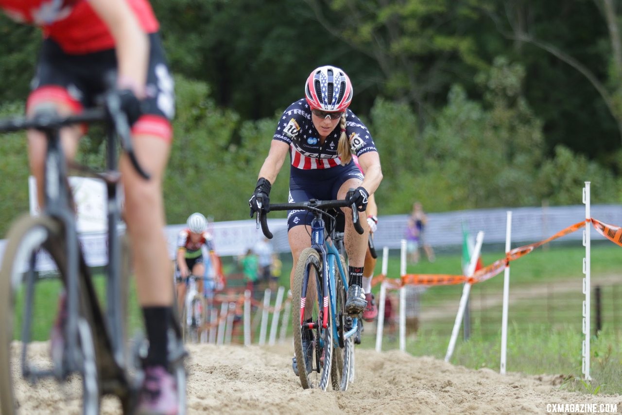 Katie Compton suffered in the heat to finish 22nd. 2019 Jingle Cross World Cup, Elite Women. © D. Mable / Cyclocross Magazine