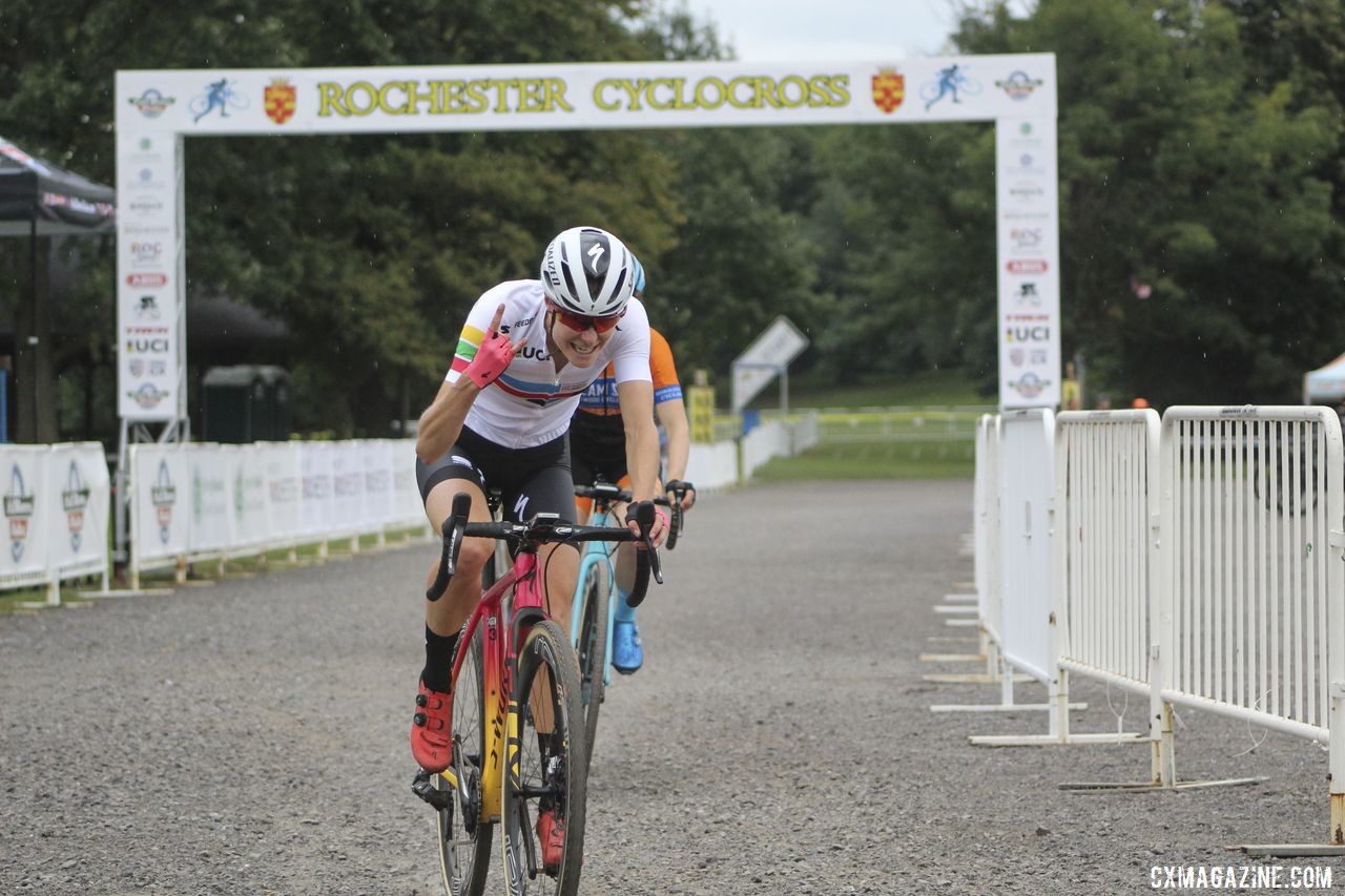 Maghalie Rochette was in typical good spirits. 2019 Rochester Cyclocross Friday Pre-Ride. © Z. Schuster / Cyclocross Magazine