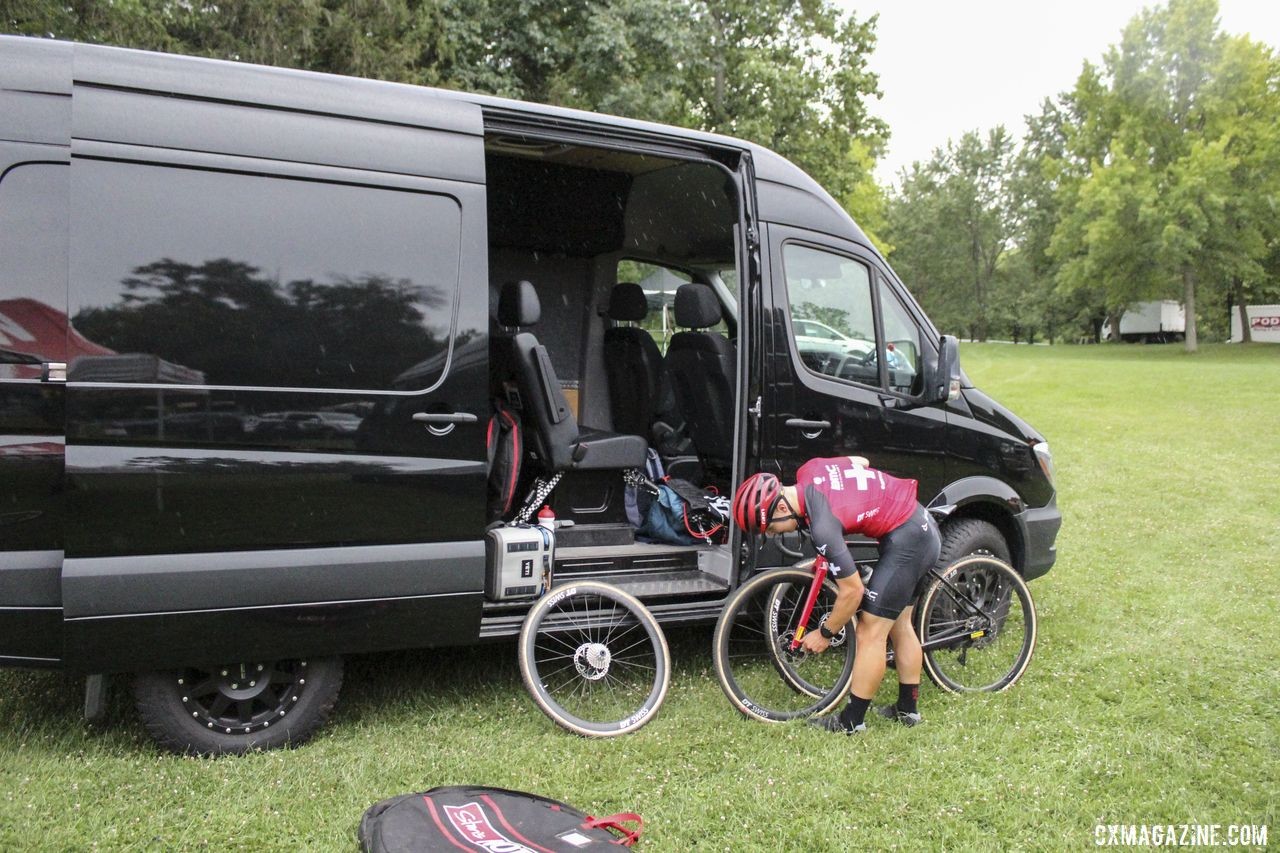 The Swiss contingent got a van to take on cyclocross in the U.S. 2019 Rochester Cyclocross Friday Pre-Ride. © Z. Schuster / Cyclocross Magazine