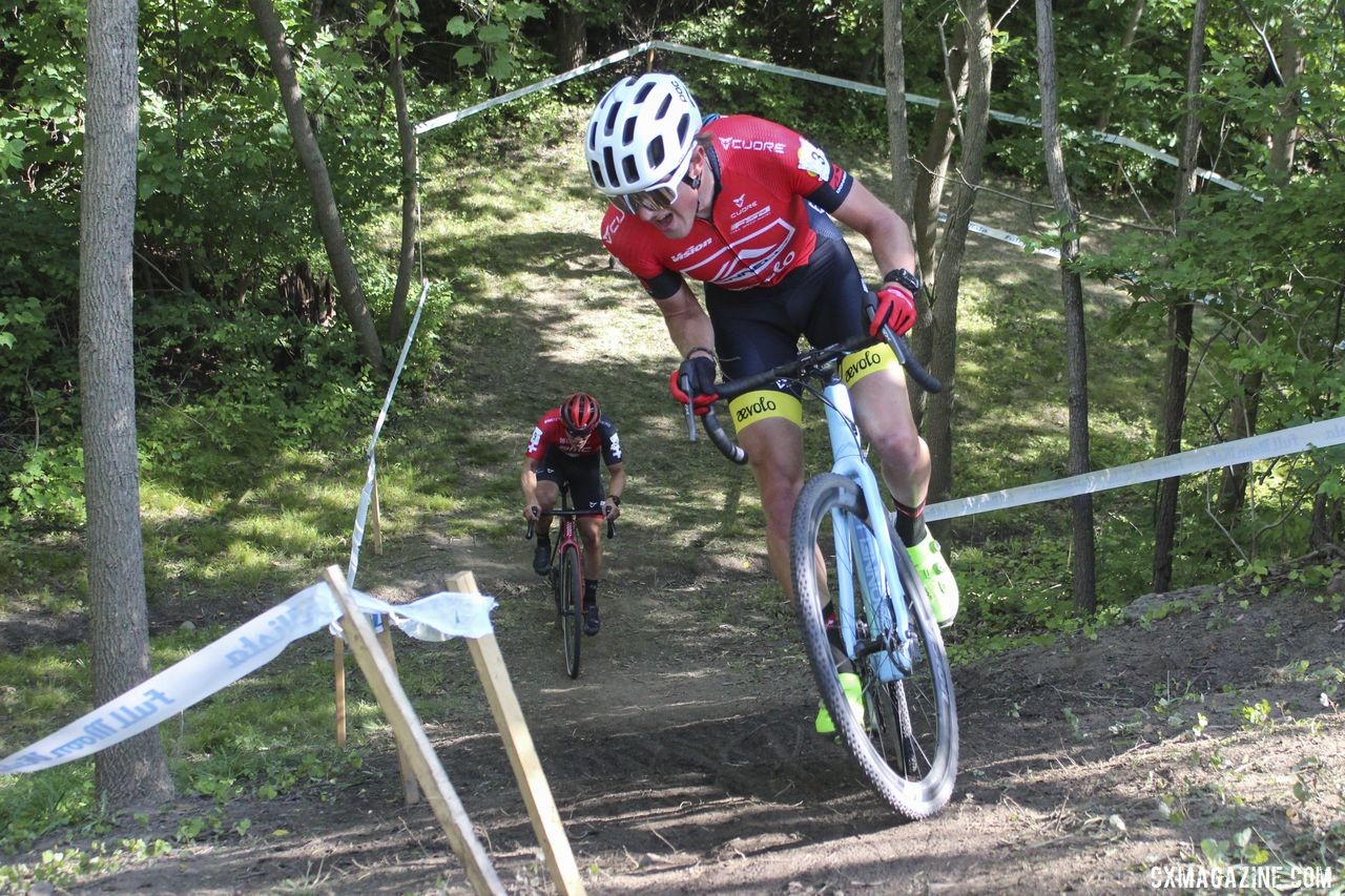 Gage Hecht pushes up and over one of the sides of the "half-pipe" section. 2019 Rochester Cyclocross Day 1, Saturday. © Z. Schuster / Cyclocross Magazine