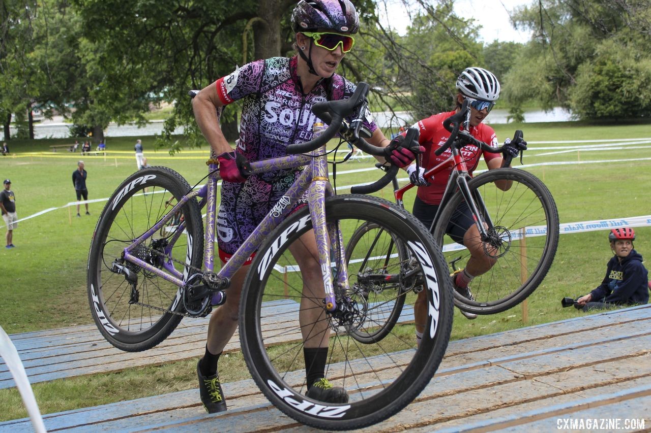 Sammi Runnels heads up the Belgian Staircase en route to 7th on Saturday. 2019 Rochester Cyclocross Day 1, Saturday. © Z. Schuster / Cyclocross Magazine