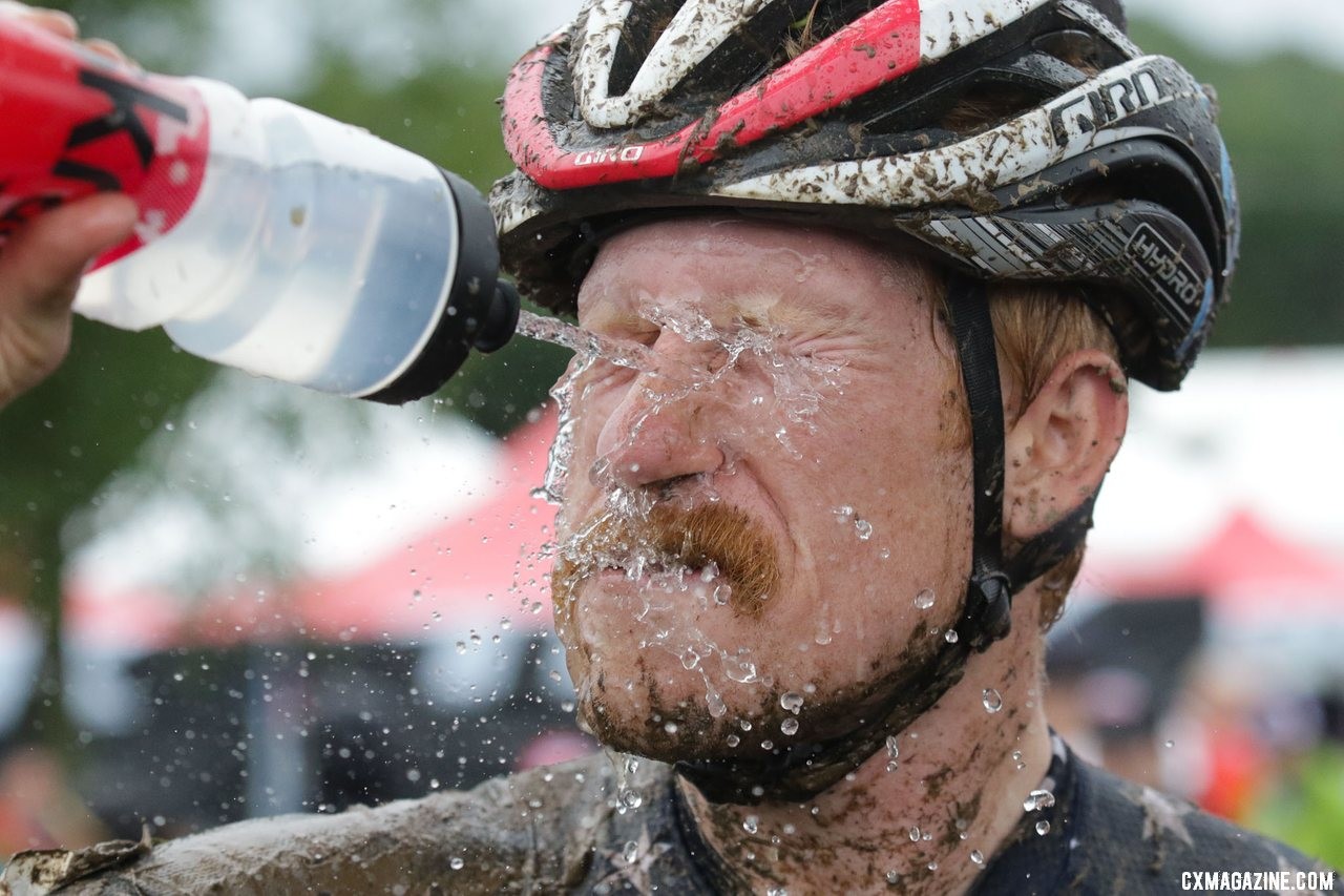 Stephen Hyde washes up after his race on Sunday. Faces of the 2019 Trek CX Cup weekend. © D. Mable / Cyclocross Magazine