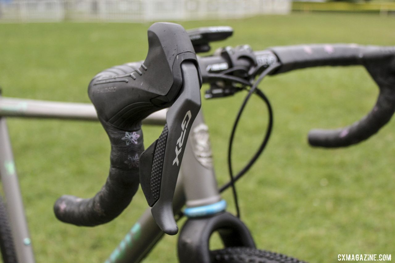 Fix used the new GRX shift-brake levers in his mix and match of components. Brannan Fix's 2019/20 Moots Psychlo X RSL Cyclocross Bike. © Z. Schuster / Cyclocross Magazine