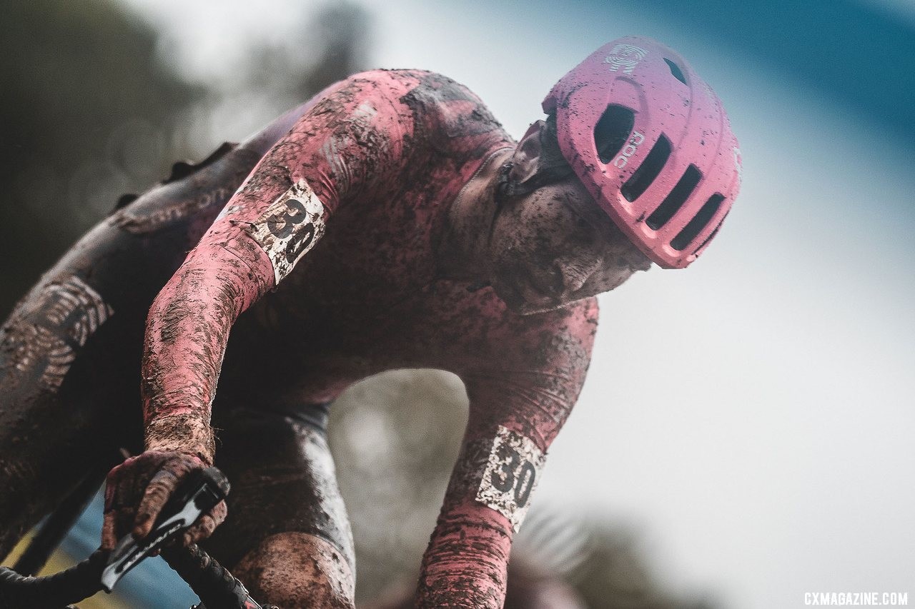 Logan Owen had hopes of winning, but after a long cyclocross hiatus, he finished 10th on Saturday, 4th on Sunday. 2019 FayetteCross, Fayetteville, Arkansas. © Kai Caddy