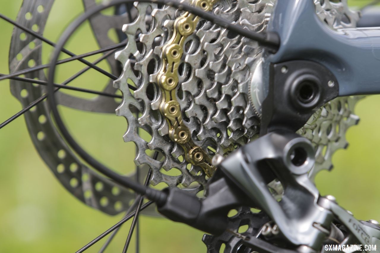 A gold KMC X11SL chain is matchy matchy with the wheat on Van den Ham's bike. Michael van den Ham's Canadian Champ Giant TCX Advanced Pro. © D. Mable / Cyclocross Magazine